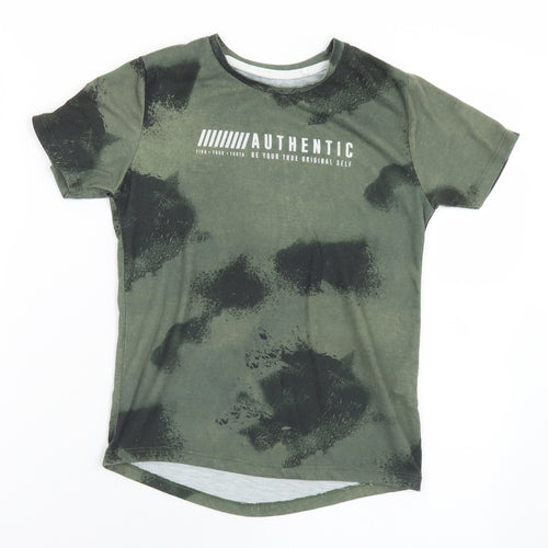 Primark Boys Green  Polyester Basic T-Shirt Size 7-8 Years Crew Neck  - Authentic