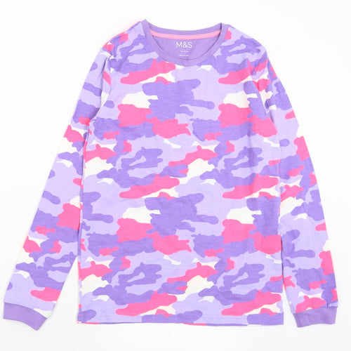 Marks and Spencer Girls Multicoloured Camouflage Cotton Jersey T-Shirt Size 12-13 Years Crew Neck