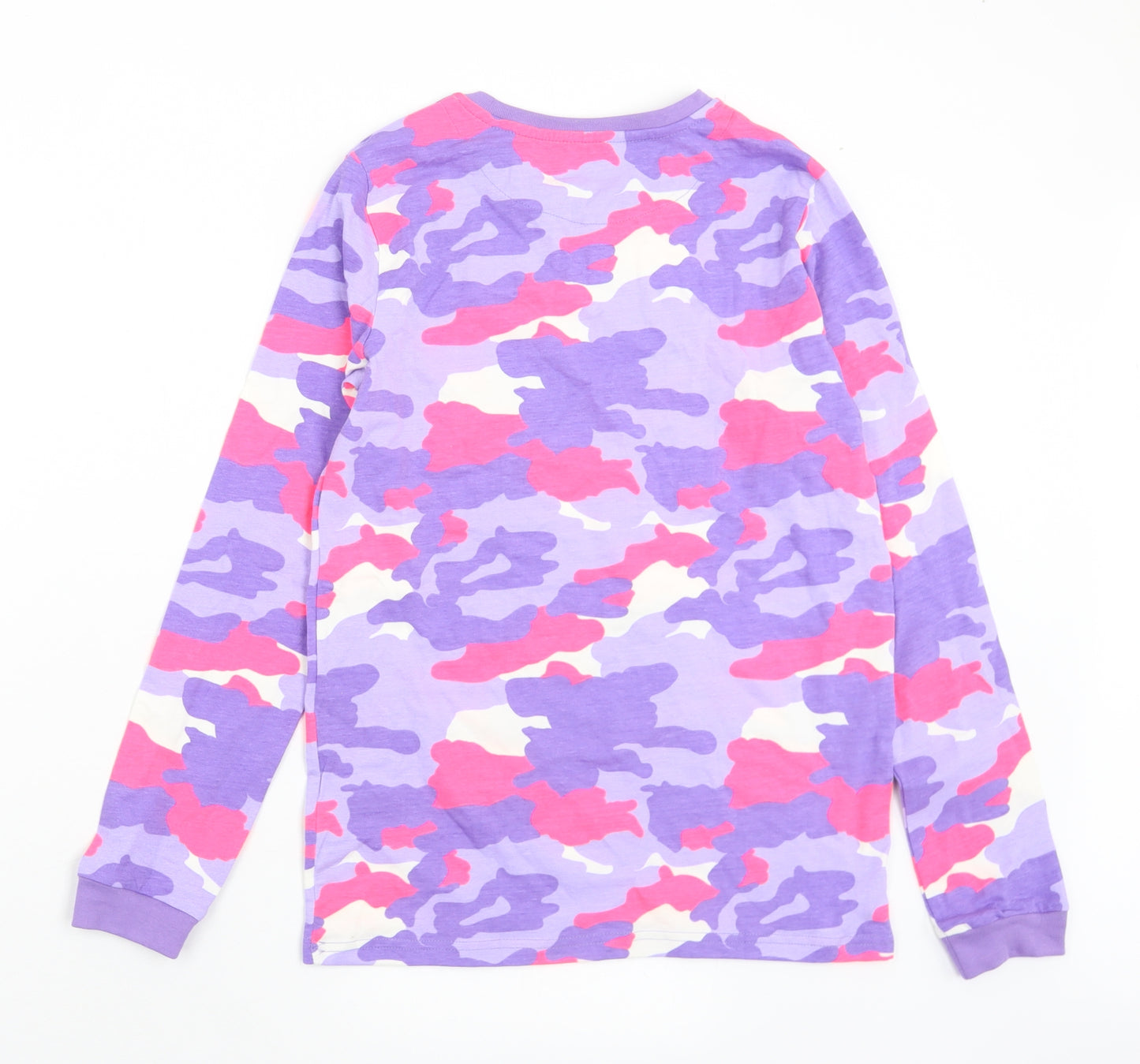Marks and Spencer Girls Multicoloured Camouflage Cotton Jersey T-Shirt Size 12-13 Years Crew Neck