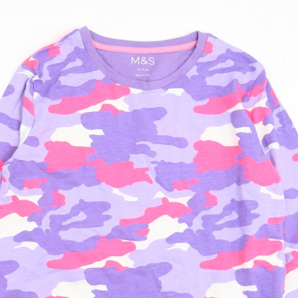 Marks and Spencer Girls Multicoloured Camouflage Cotton Jersey T-Shirt Size 12-13 Years Crew Neck