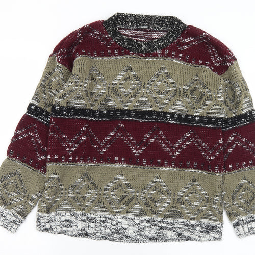 Chemistry Womens Multicoloured Round Neck Geometric Acrylic Pullover Jumper Size M