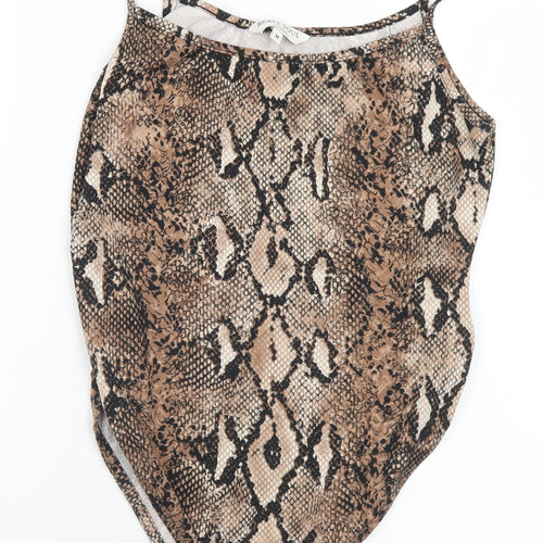 Brave Soul Womens Brown Animal Print Polyester Bodysuit One-Piece Size M