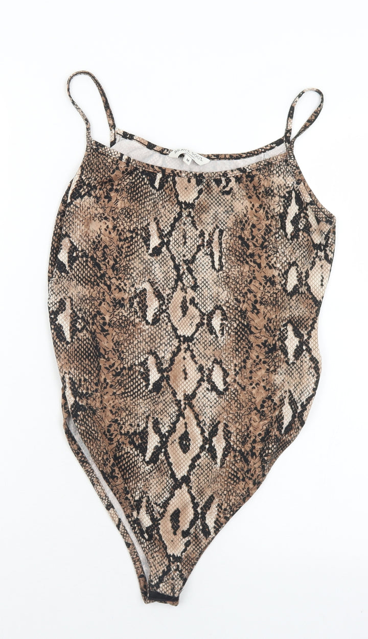 Brave Soul Womens Brown Animal Print Polyester Bodysuit One-Piece Size M