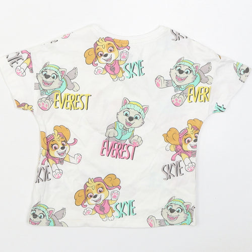 F&F Girls White Geometric 100% Cotton Basic T-Shirt Size 12-18 Months Round Neck Pullover - Paw Patrol