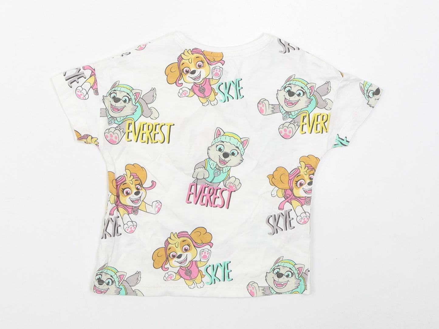 F&F Girls White Geometric 100% Cotton Basic T-Shirt Size 12-18 Months Round Neck Pullover - Paw Patrol