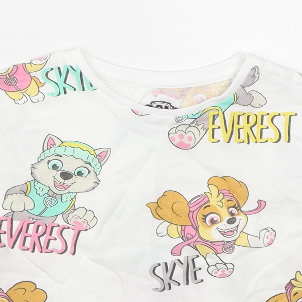 F&F Girls White Geometric 100% Cotton Basic T-Shirt Size 12-18 Months Round Neck Pullover - Paw Patrol