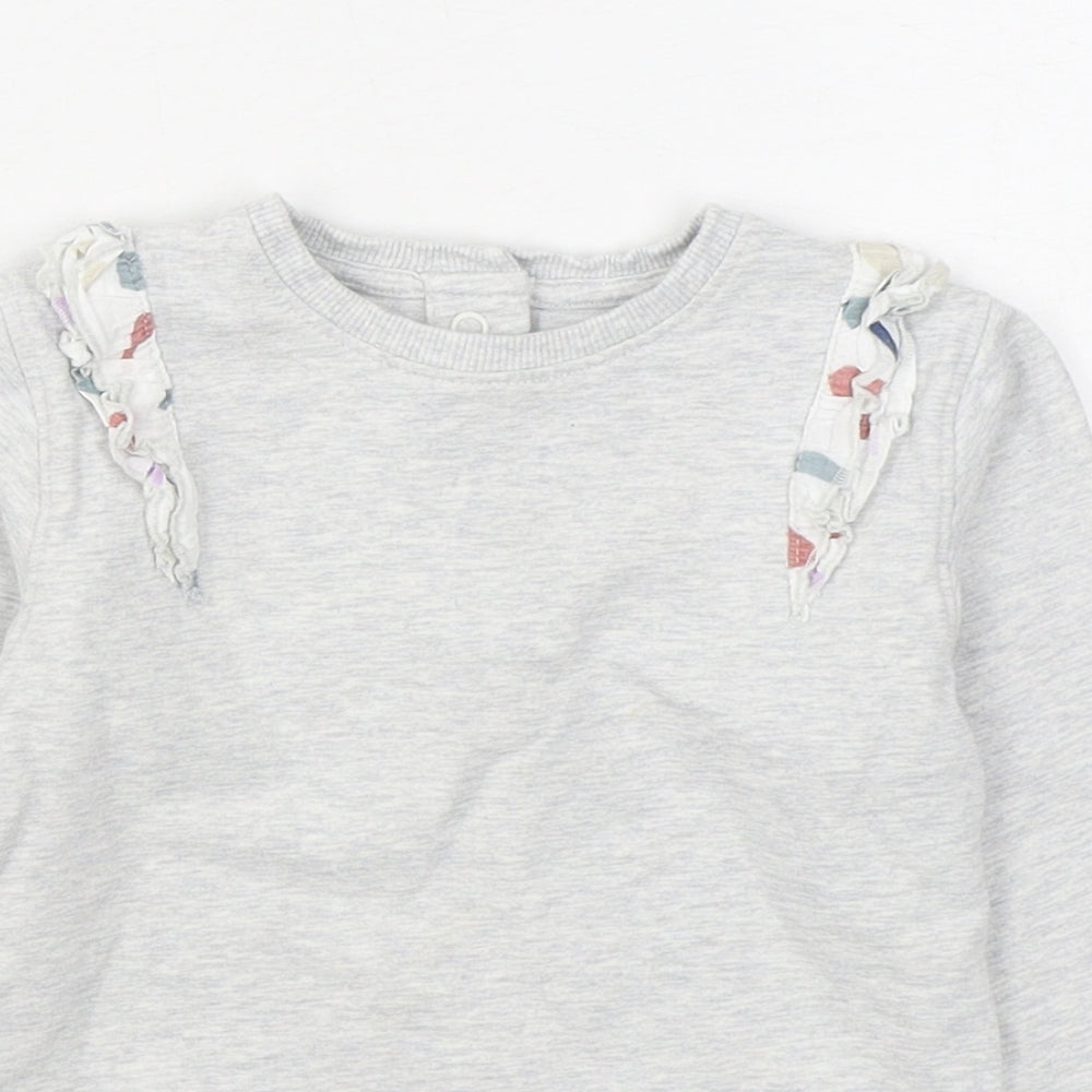 Marks and Spencer Girls Grey  Cotton Pullover Jumper Size 18-24 Months  Button