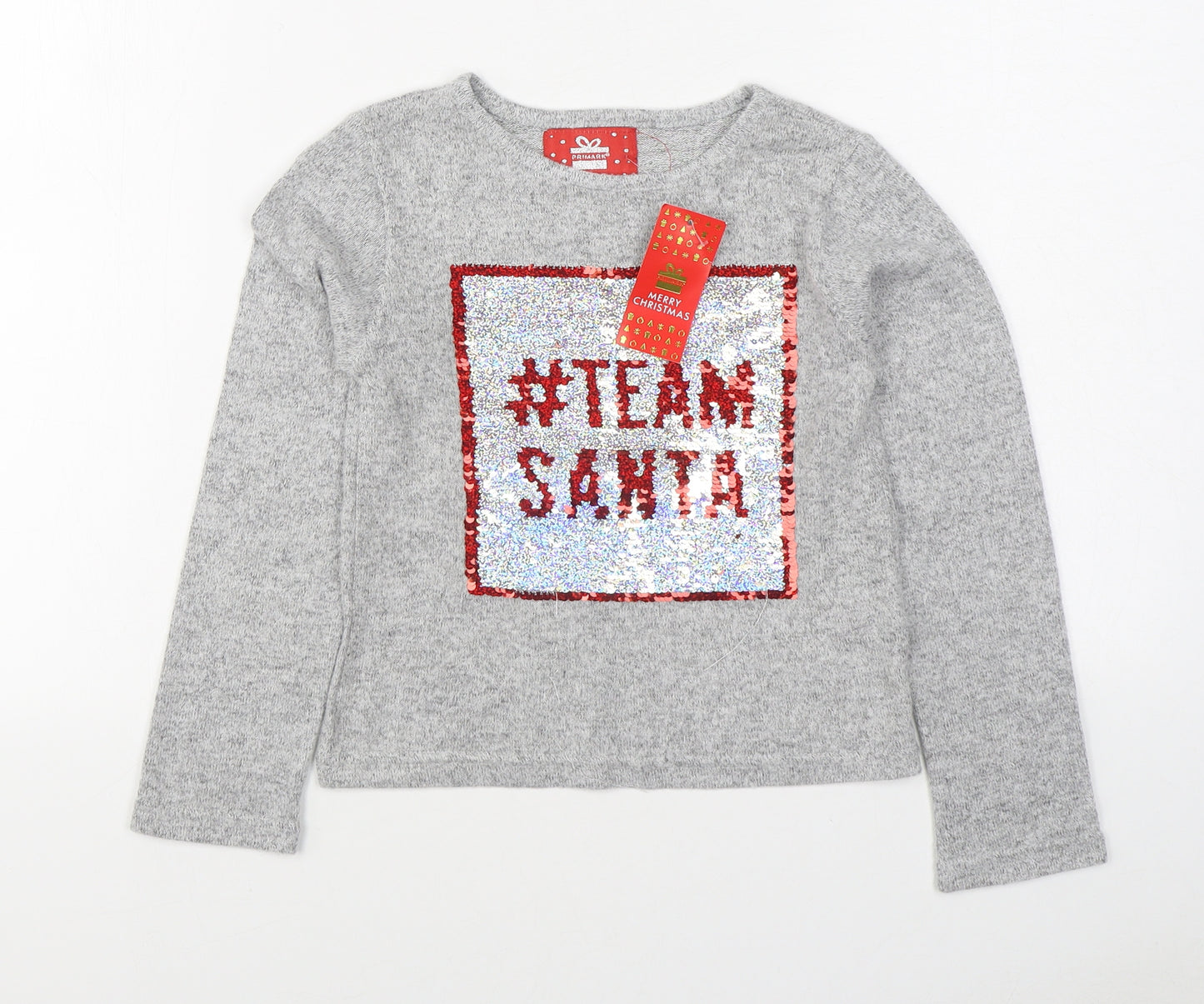 Primark Girls Grey Round Neck  Cotton Pullover Jumper Size 8-9 Years  Pullover - Christmas