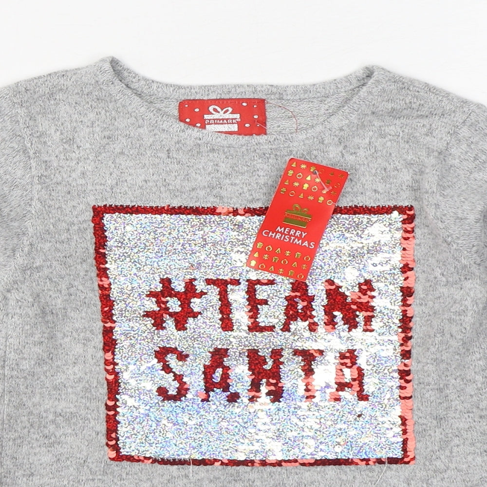 Primark Girls Grey Round Neck  Cotton Pullover Jumper Size 8-9 Years  Pullover - Christmas