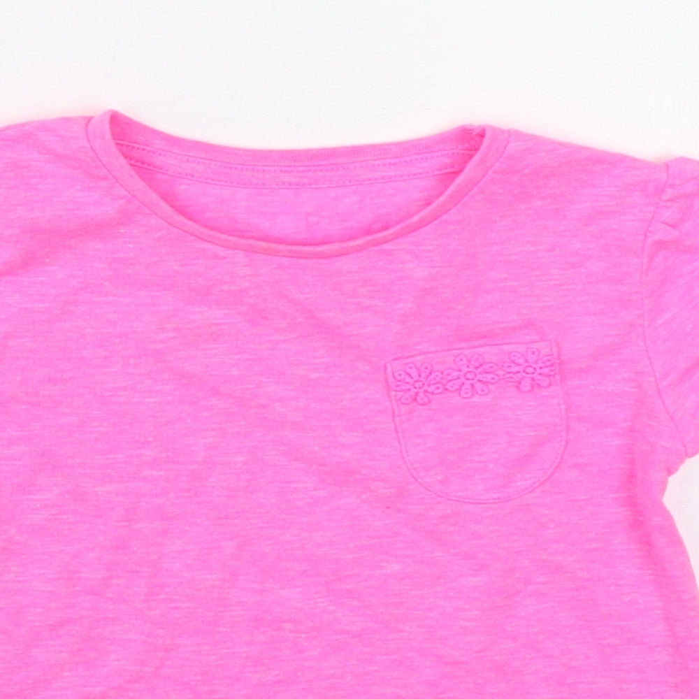 Dunnes Stores Girls Pink  Polyester Basic T-Shirt Size 12-18 Months Round Neck Pullover
