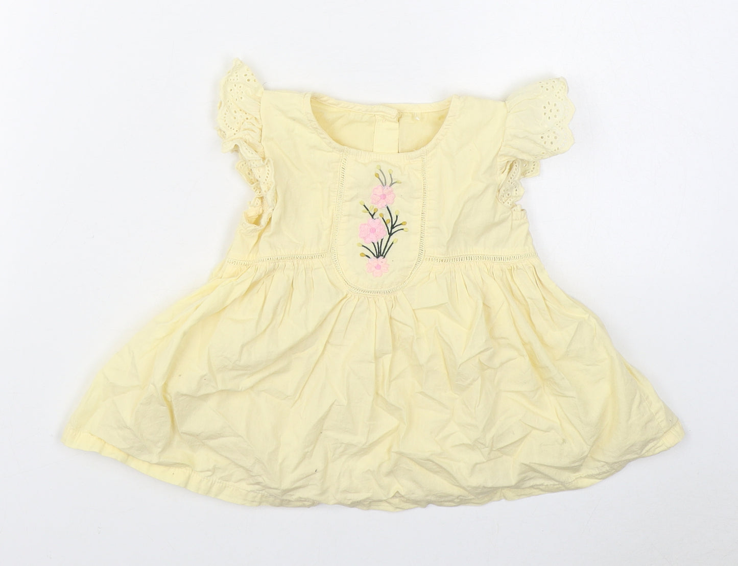 TU Girls Yellow  100% Cotton Skater Dress  Size 12-18 Months  Round Neck Button