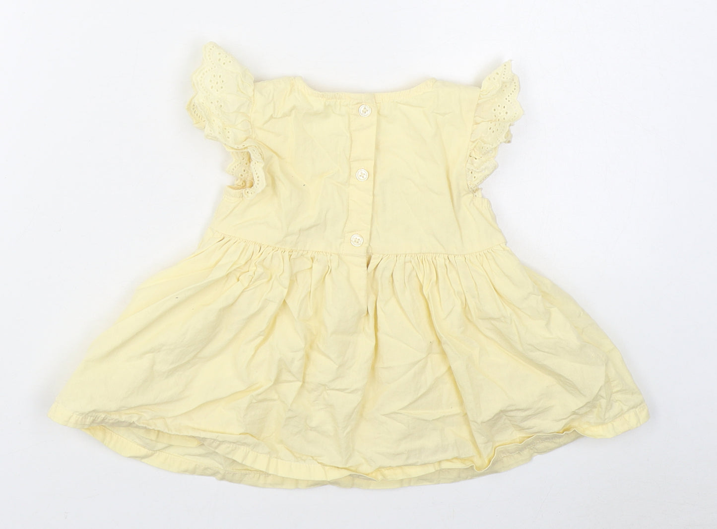 TU Girls Yellow  100% Cotton Skater Dress  Size 12-18 Months  Round Neck Button