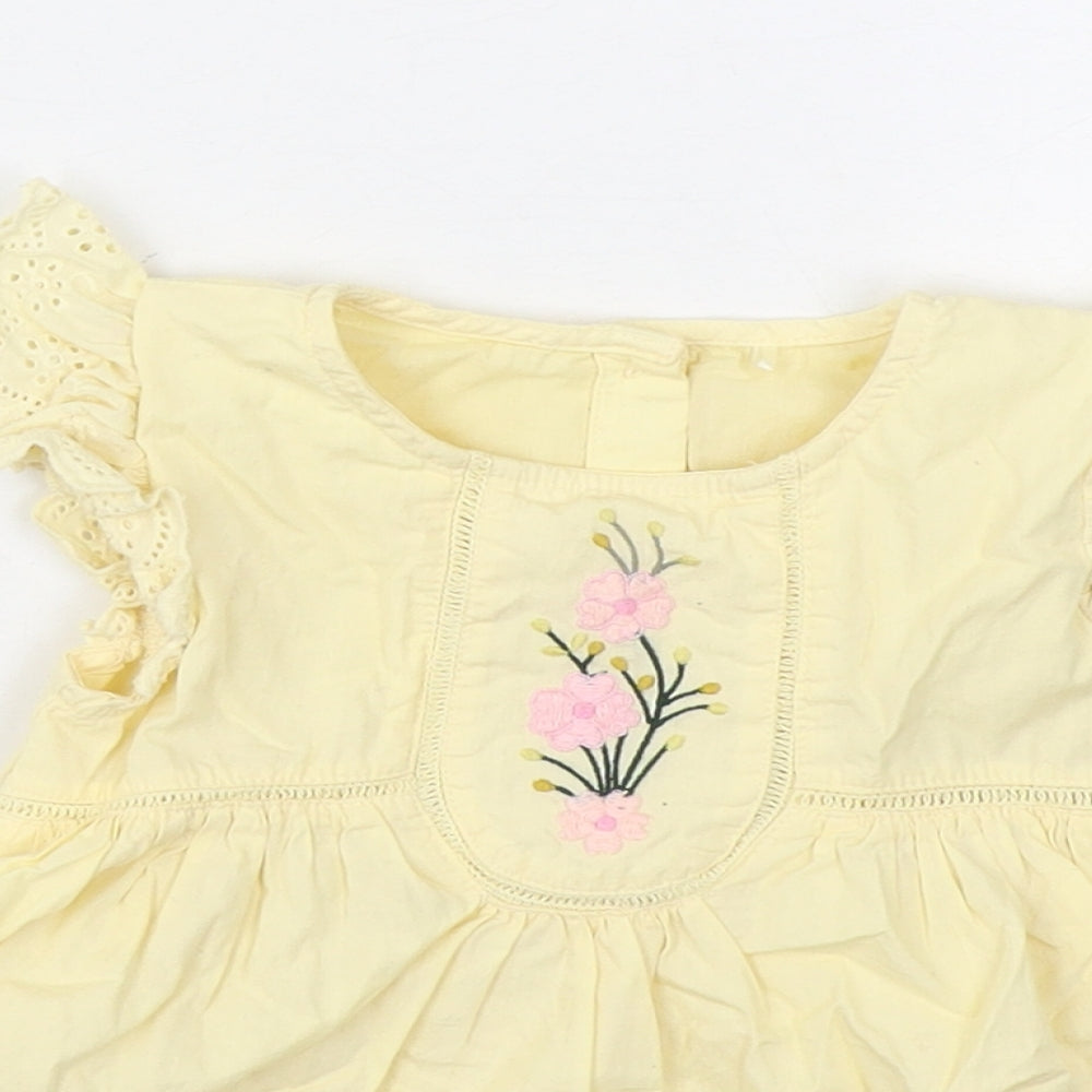 TU Girls Yellow  100% Cotton Skater Dress  Size 12-18 Months  Round Neck Button