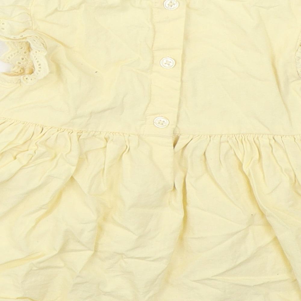 TU Girls Yellow  100% Cotton Skater Dress  Size 12-18 Months  Round Neck Button