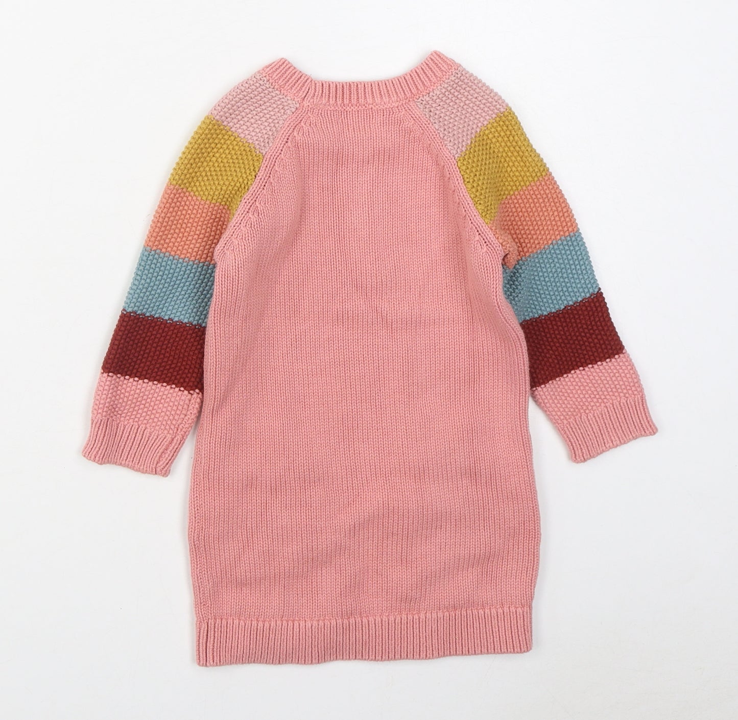 NEXT Girls Pink Striped 100% Cotton Jumper Dress  Size 12-18 Months  Round Neck Pullover