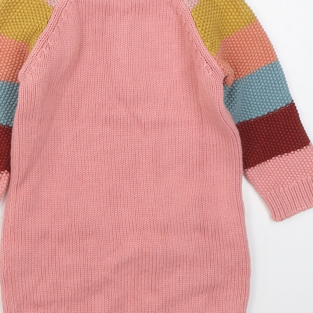 NEXT Girls Pink Striped 100% Cotton Jumper Dress  Size 12-18 Months  Round Neck Pullover