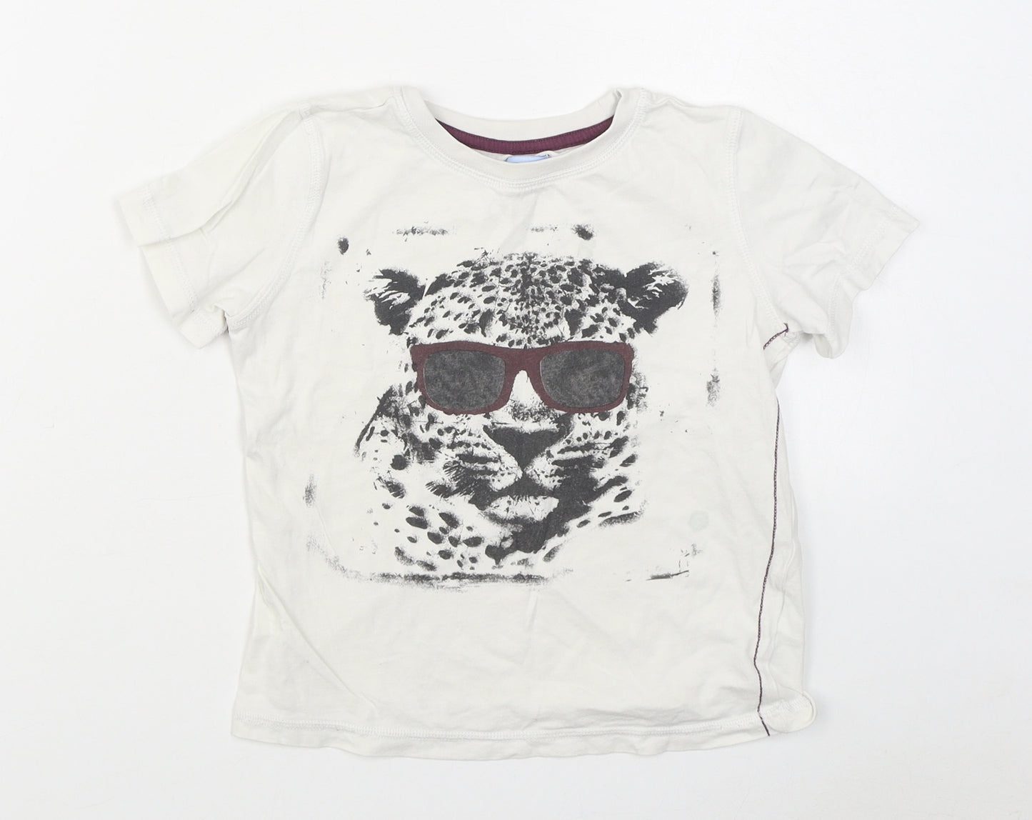 F&F Boys White  100% Cotton Basic T-Shirt Size 5-6 Years Round Neck Pullover