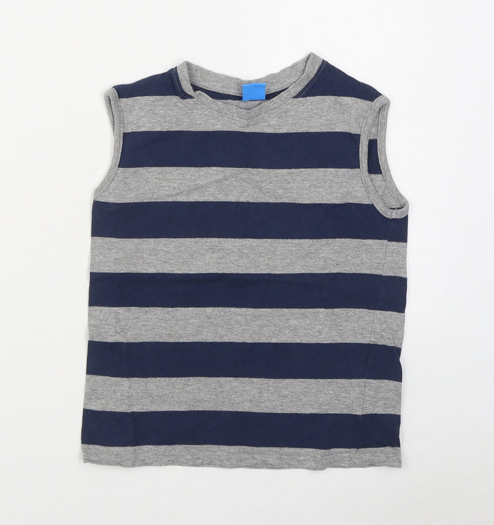 Urban Boys Boys Grey Striped 100% Cotton Basic Tank Size 4-5 Years Round Neck Pullover