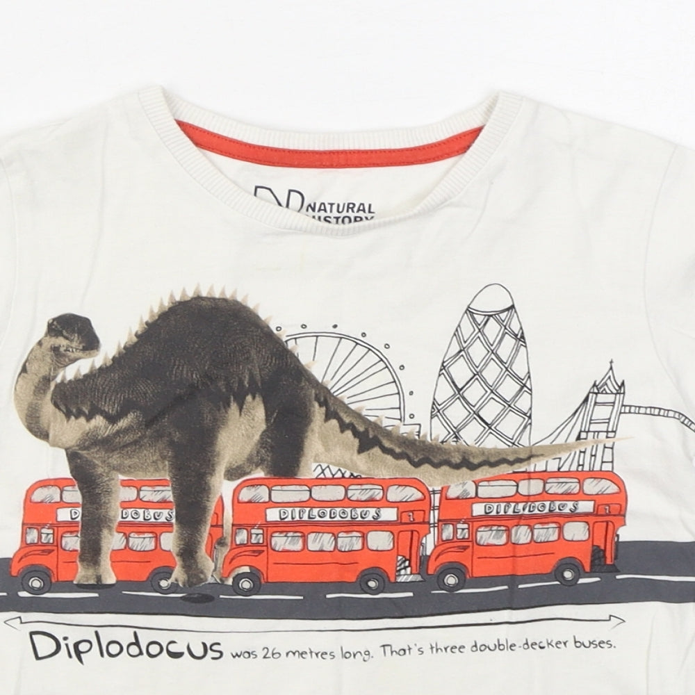 Marks and Spencer Boys White  Cotton Basic T-Shirt Size 4-5 Years Round Neck Pullover - Natural History Museum
