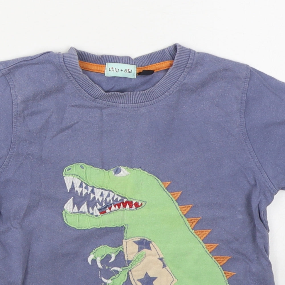 Lily & Sid Boys Blue  100% Cotton Basic T-Shirt Size 5-6 Years Round Neck Pullover