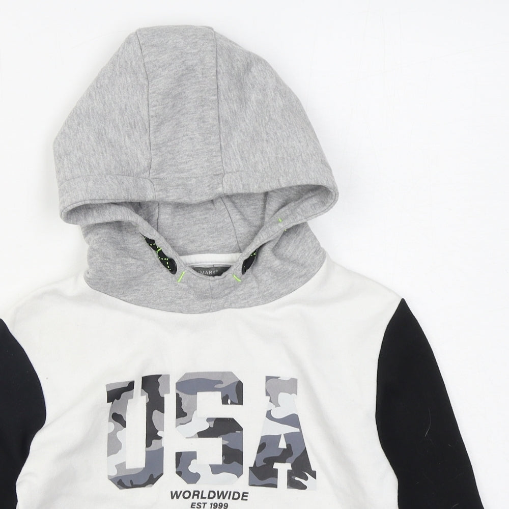 Primark Boys White  Cotton Pullover Hoodie Size 5-6 Years  Pullover