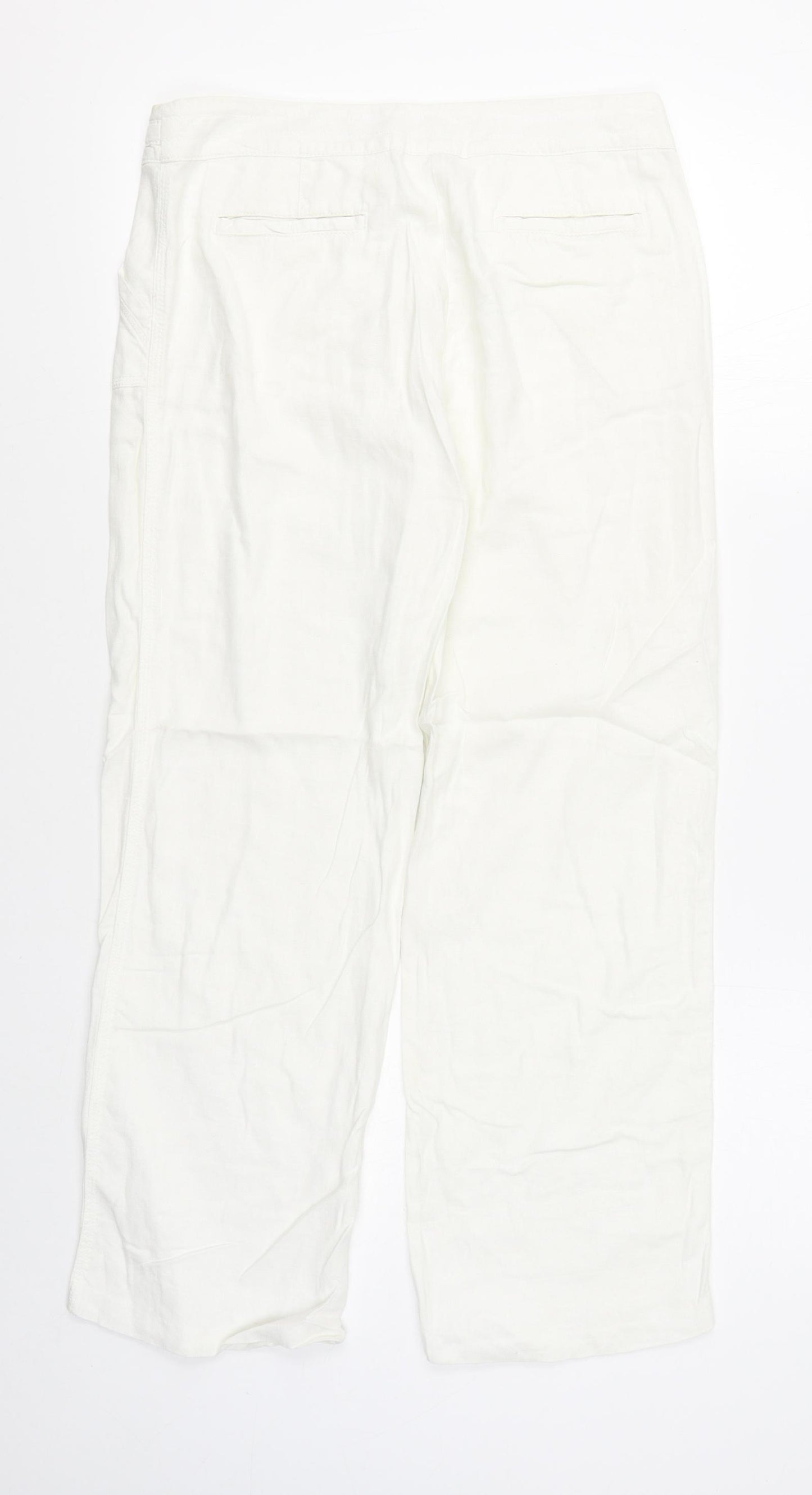 Papaya Womens White  Linen Trousers  Size 10 L28 in Regular Zip