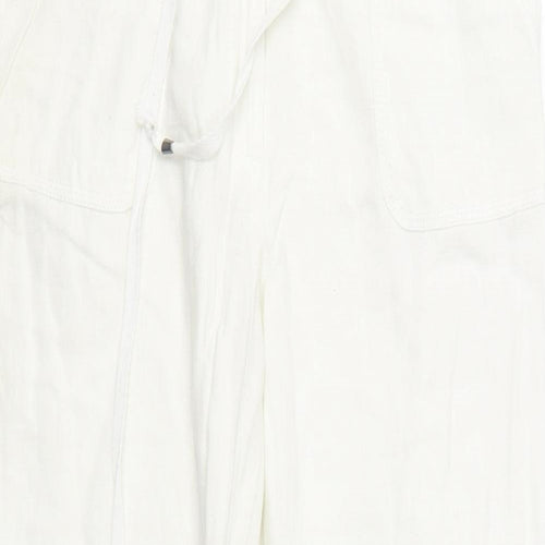 Papaya Womens White  Linen Trousers  Size 10 L28 in Regular Zip