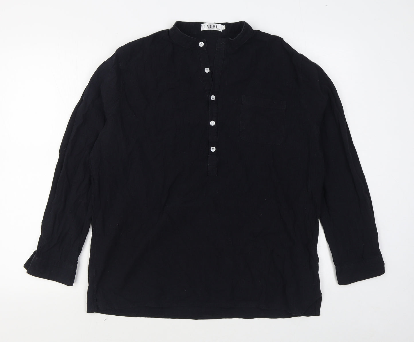 LVCBL Womens Black  Cotton Basic Button-Up Size XL Round Neck