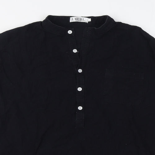 LVCBL Womens Black  Cotton Basic Button-Up Size XL Round Neck