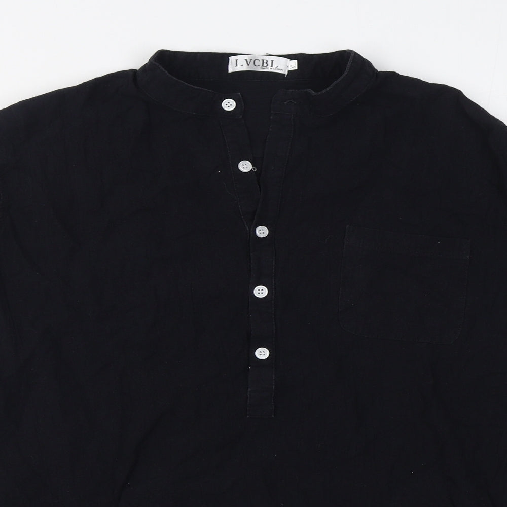 LVCBL Womens Black  Cotton Basic Button-Up Size XL Round Neck