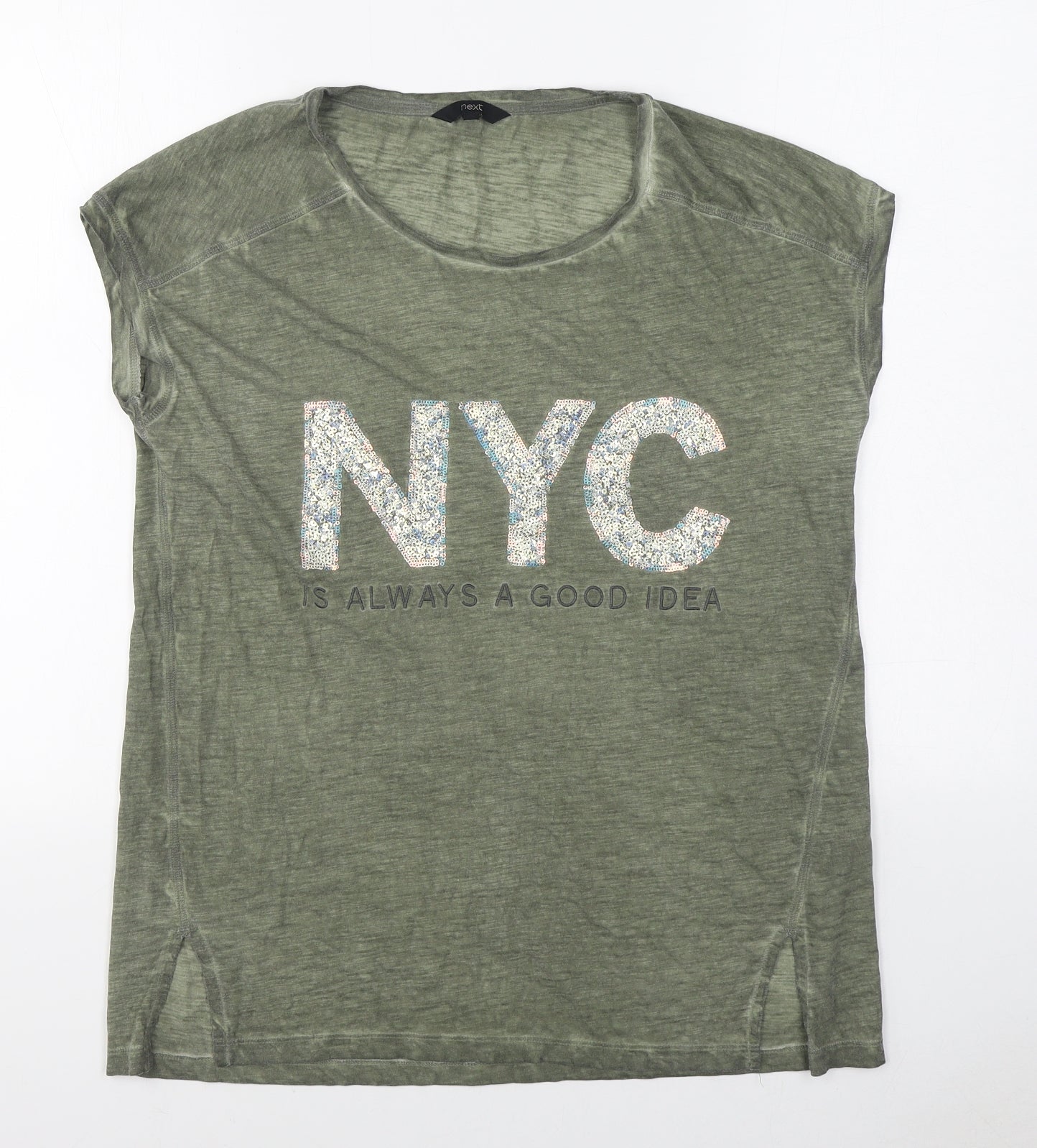 NEXT Womens Green  100% Cotton Basic T-Shirt Size 10 Boat Neck