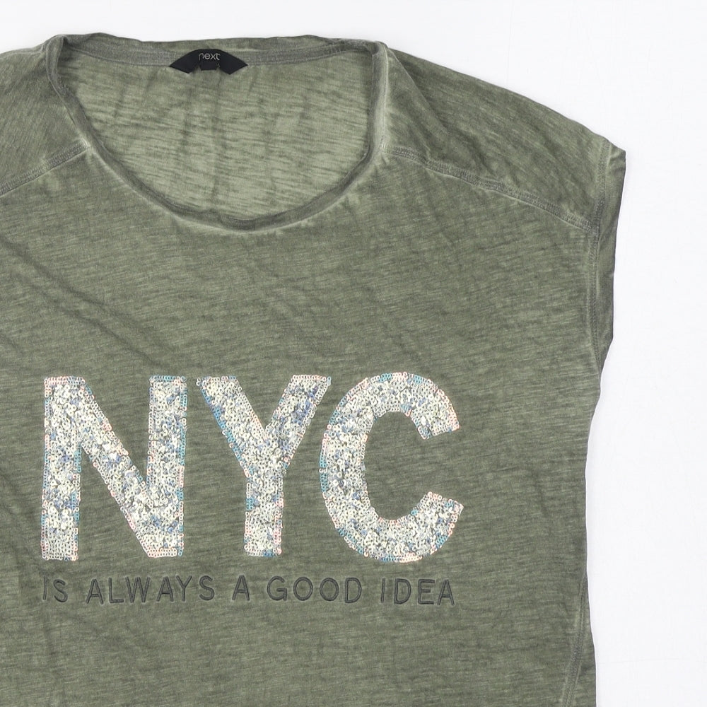 NEXT Womens Green  100% Cotton Basic T-Shirt Size 10 Boat Neck
