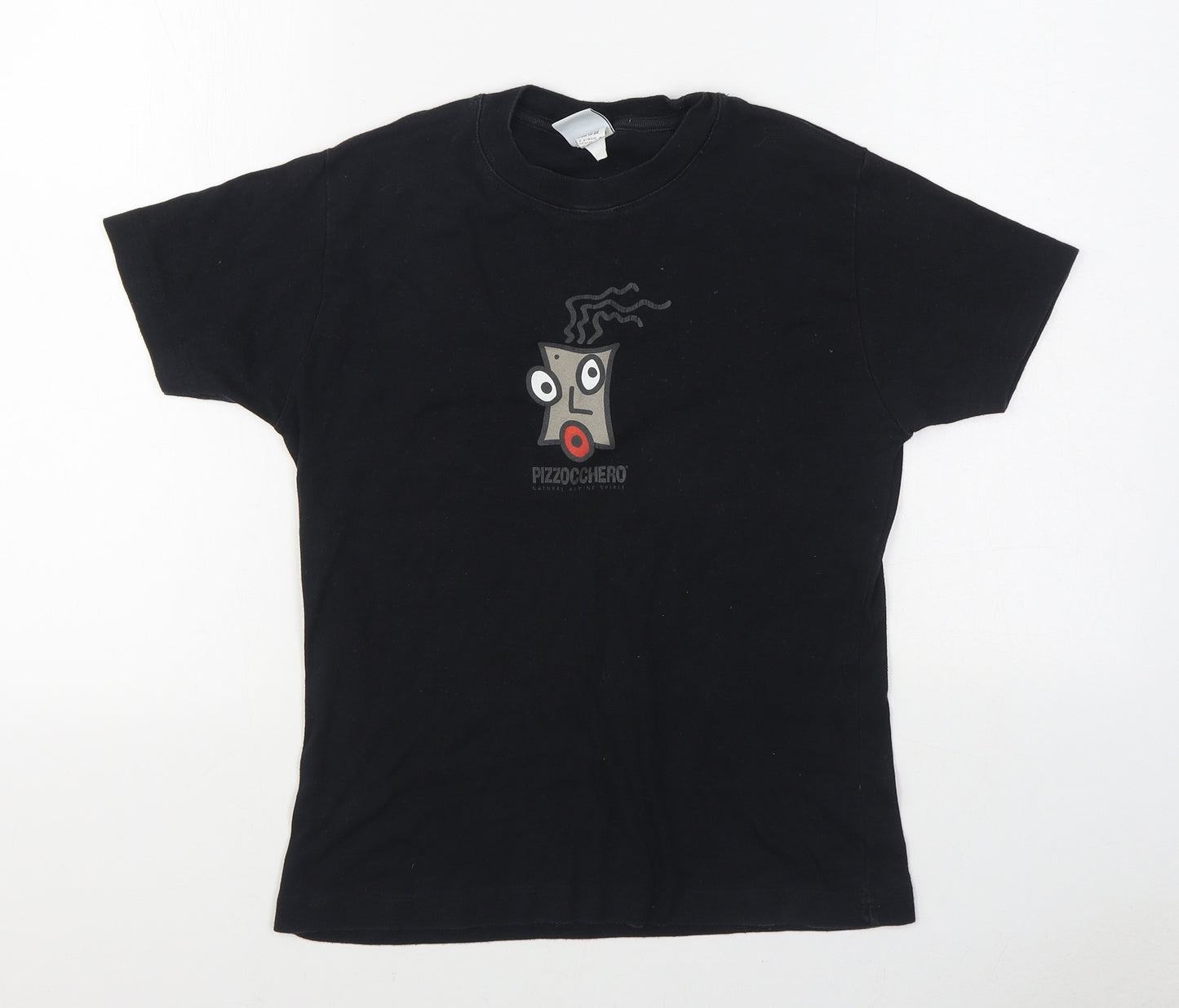 Pizzocchero Womens Black  100% Cotton Basic T-Shirt Size L Round Neck