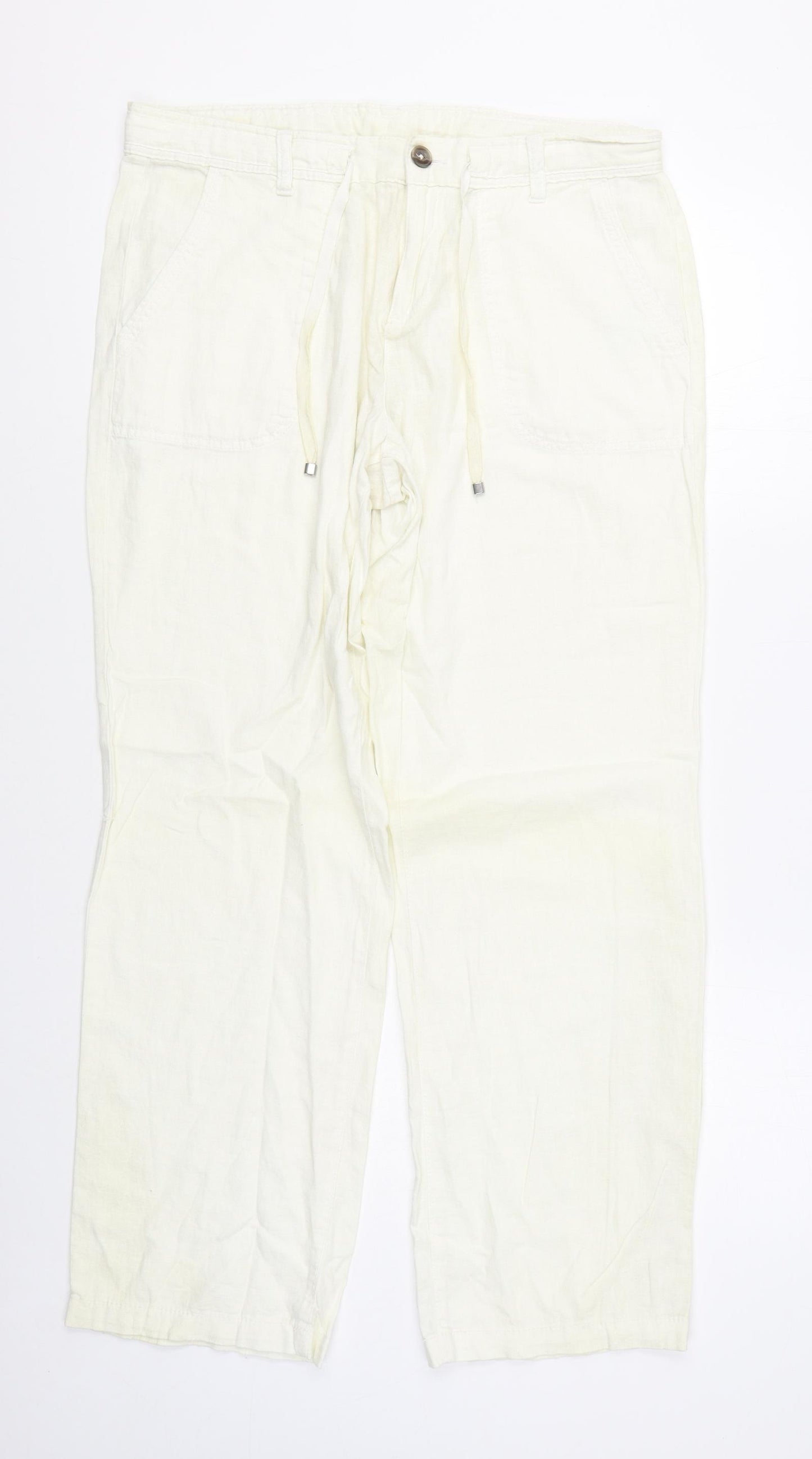 Principles Womens White  Linen Trousers  Size 14 L32 in Regular Zip