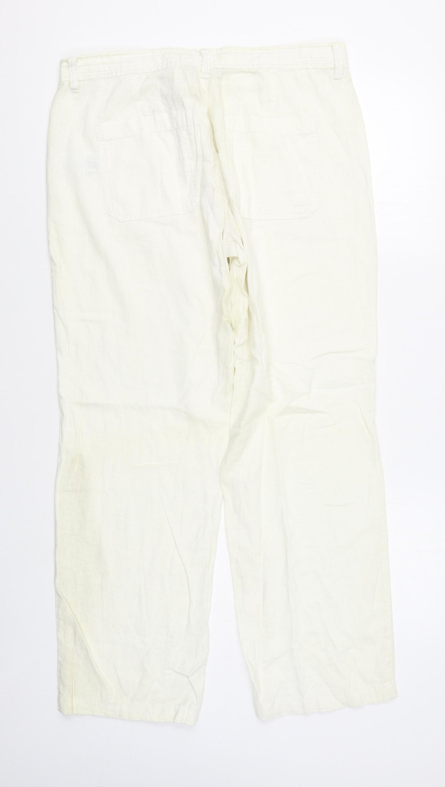 Principles Womens White  Linen Trousers  Size 14 L32 in Regular Zip