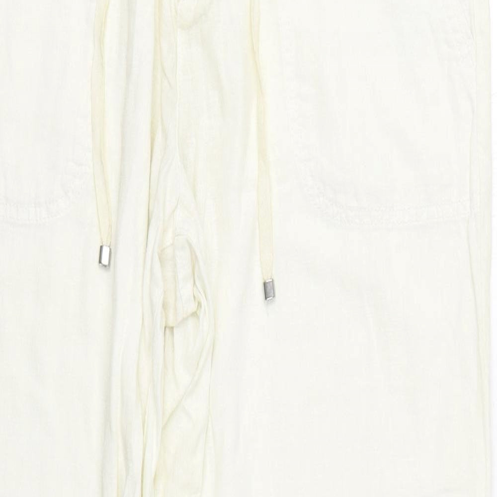 Principles Womens White  Linen Trousers  Size 14 L32 in Regular Zip