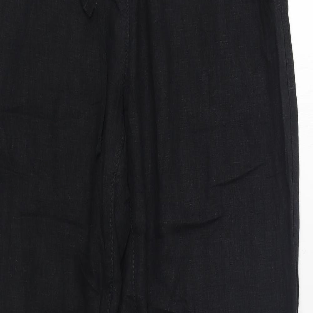 NEXT Womens Black  Linen Trousers  Size 8 L30 in Regular Zip