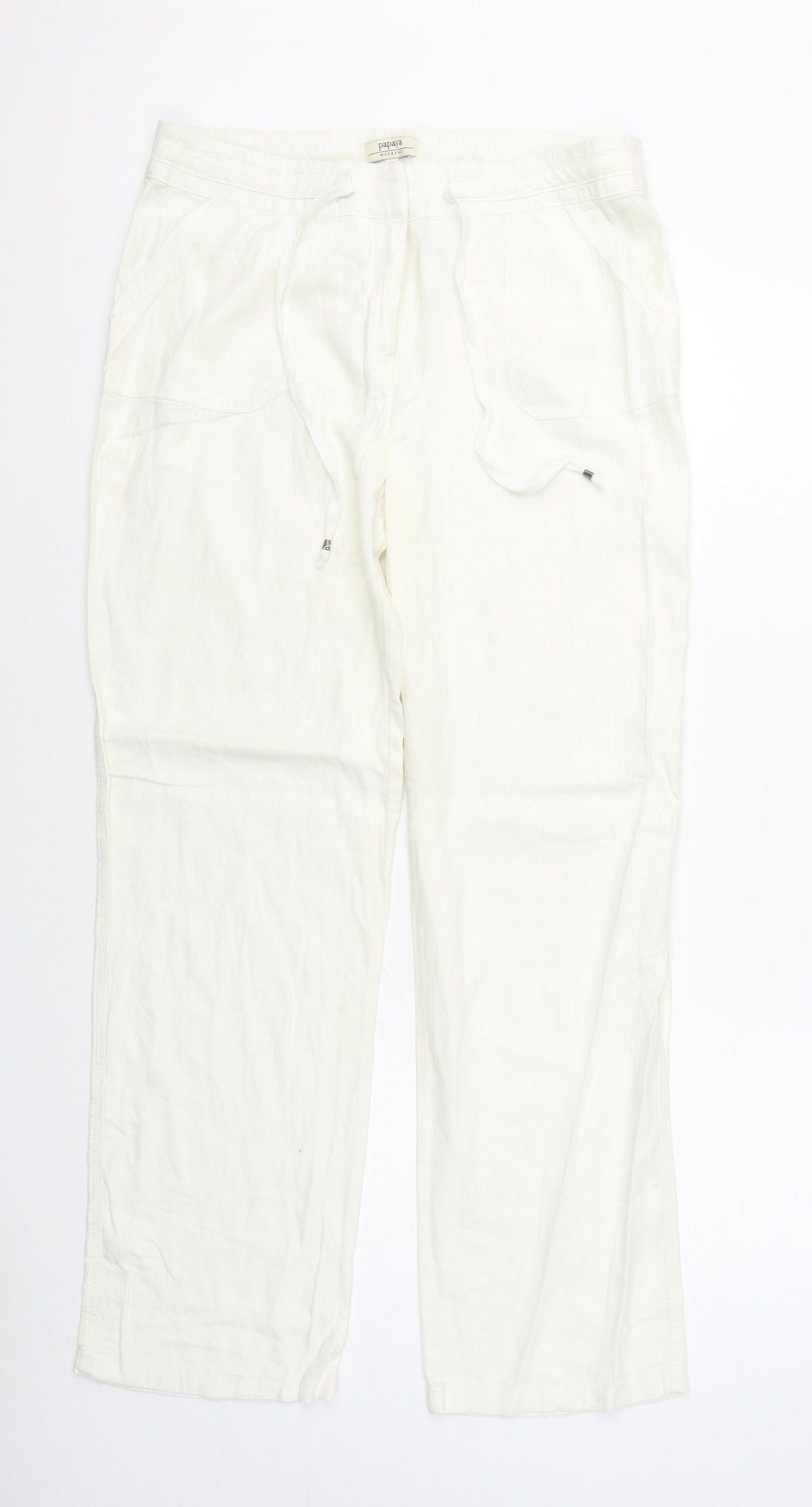 Matalan Womens White  Linen Trousers  Size 12 L32 in Regular Zip