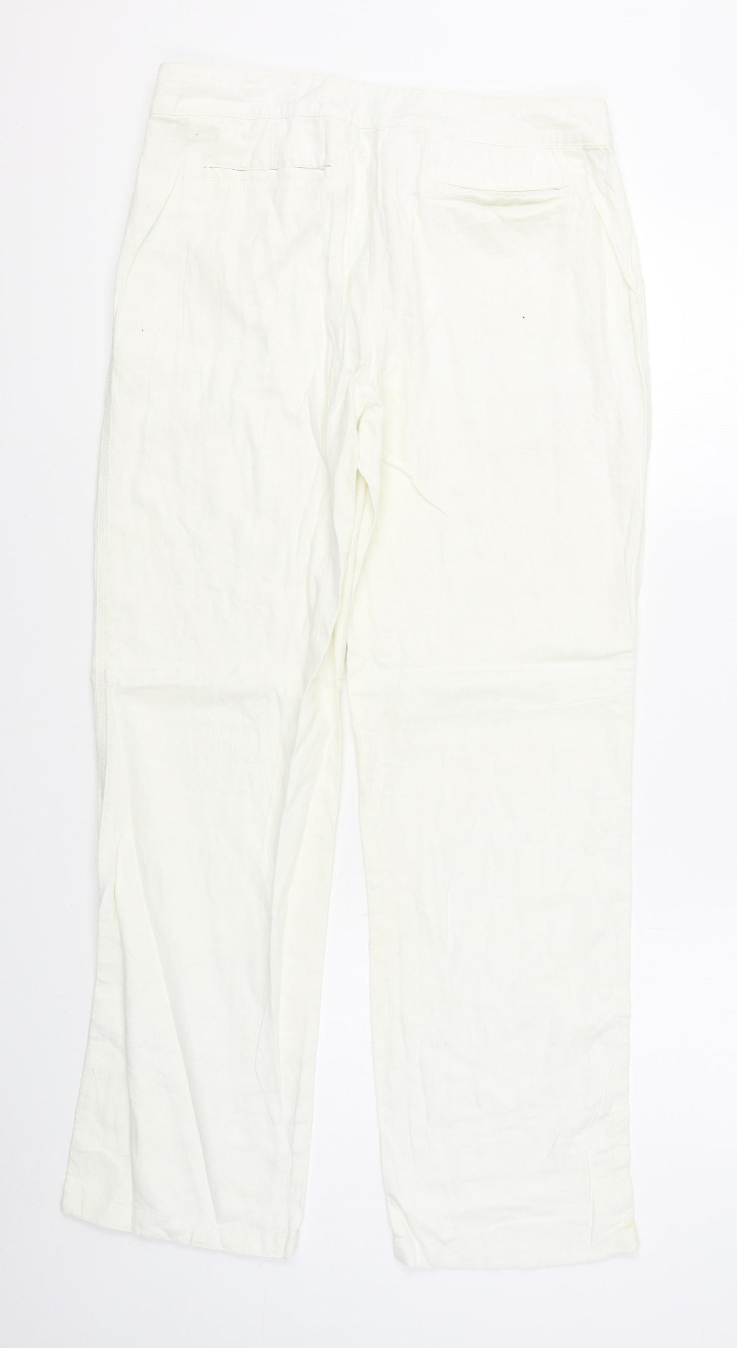 Matalan Womens White  Linen Trousers  Size 12 L32 in Regular Zip