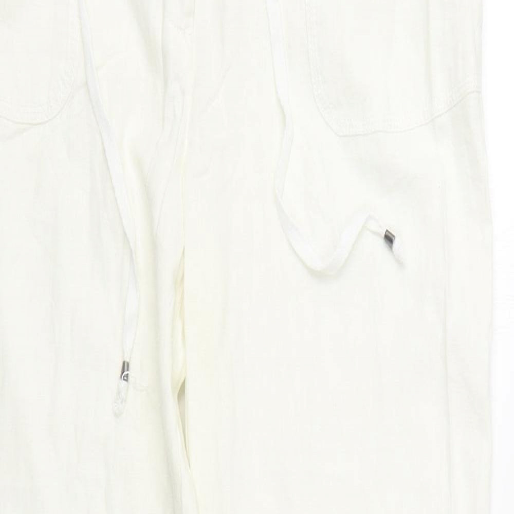 Matalan Womens White  Linen Trousers  Size 12 L32 in Regular Zip