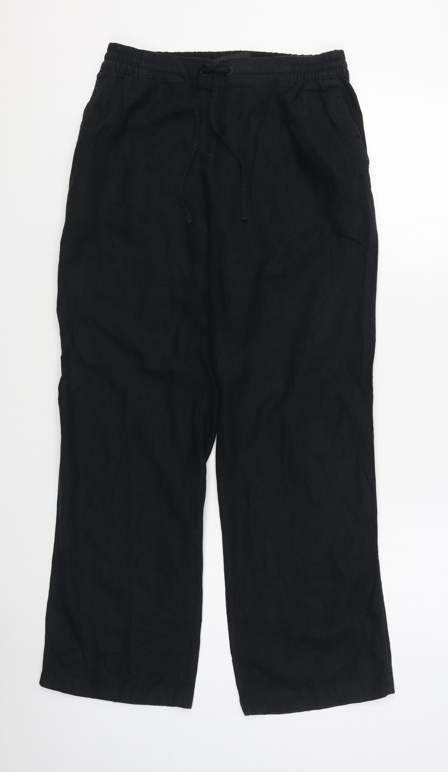 NEXT Womens Black  Linen Trousers  Size 10 L30 in Regular Tie