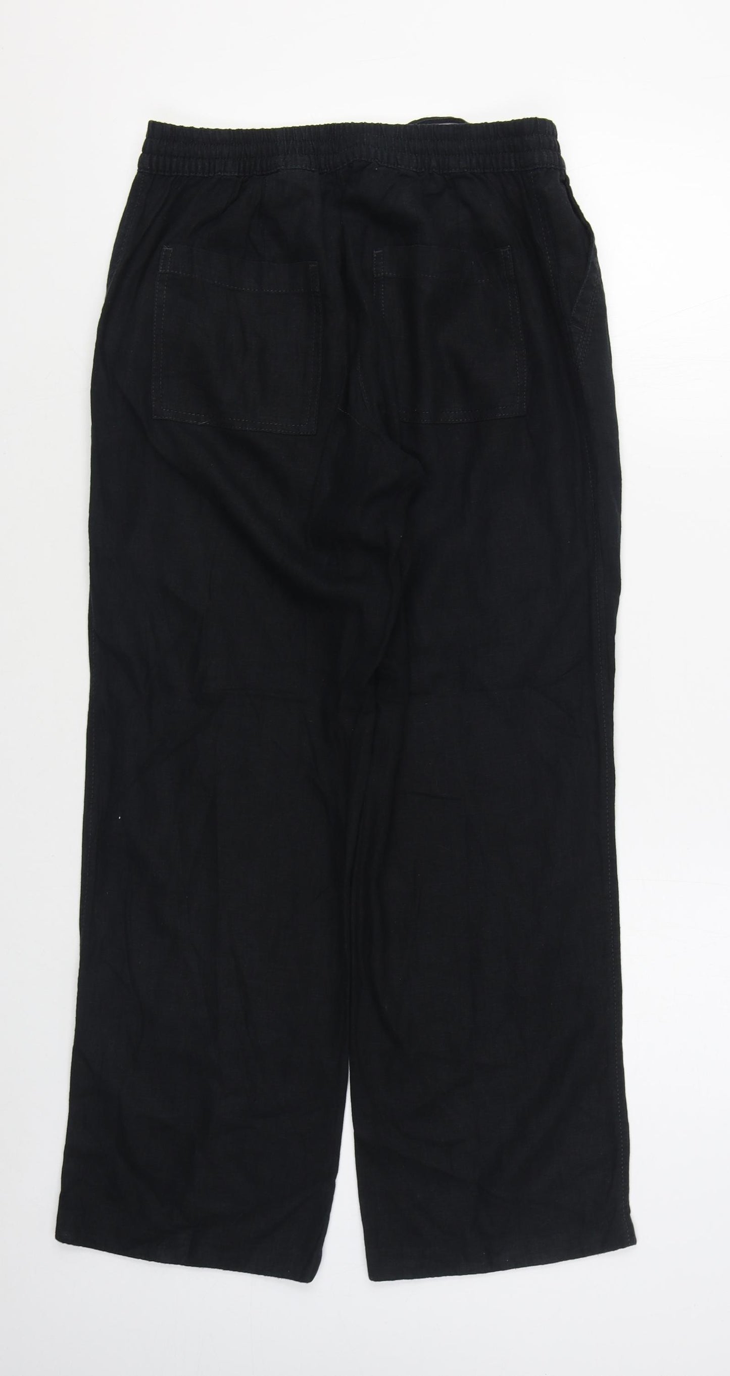 NEXT Womens Black  Linen Trousers  Size 10 L30 in Regular Tie