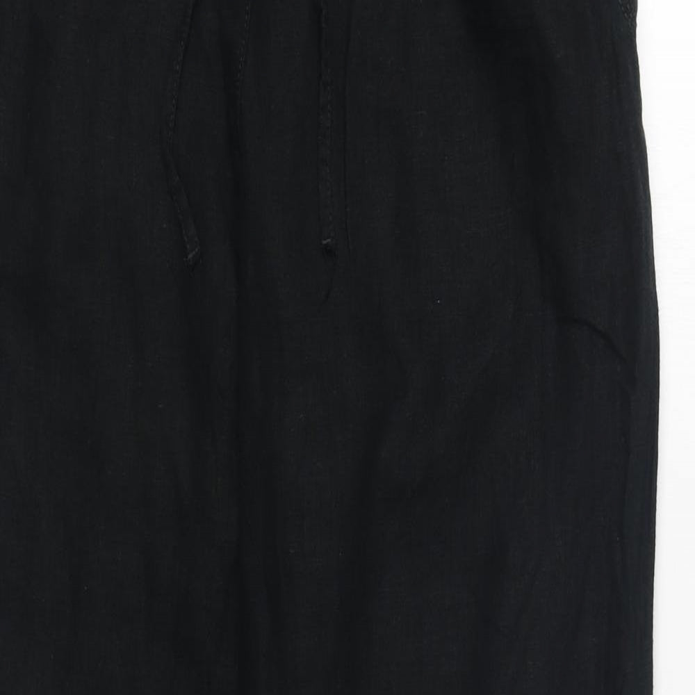 NEXT Womens Black  Linen Trousers  Size 10 L30 in Regular Tie