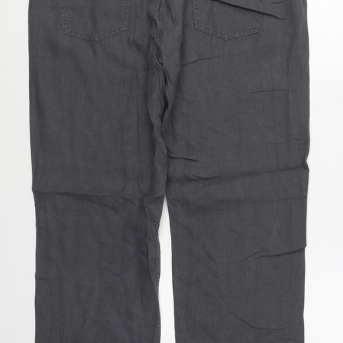 Marks and Spencer Womens Grey  Linen Trousers  Size 14 L29 in Regular Zip