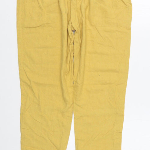 Papaya Womens Yellow  Linen Trousers  Size 12 L29 in Regular Tie