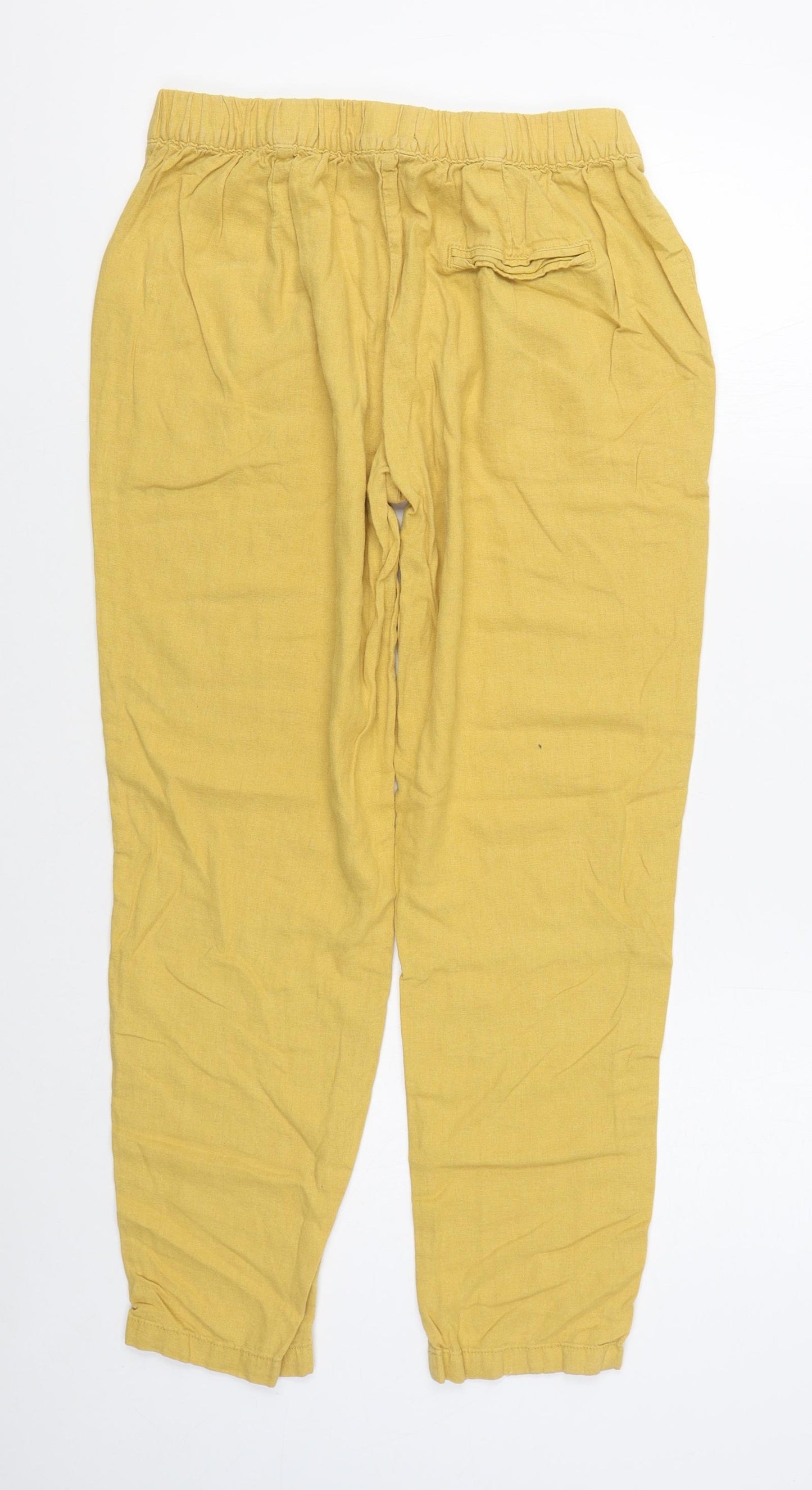 Papaya Womens Yellow  Linen Trousers  Size 12 L29 in Regular Tie