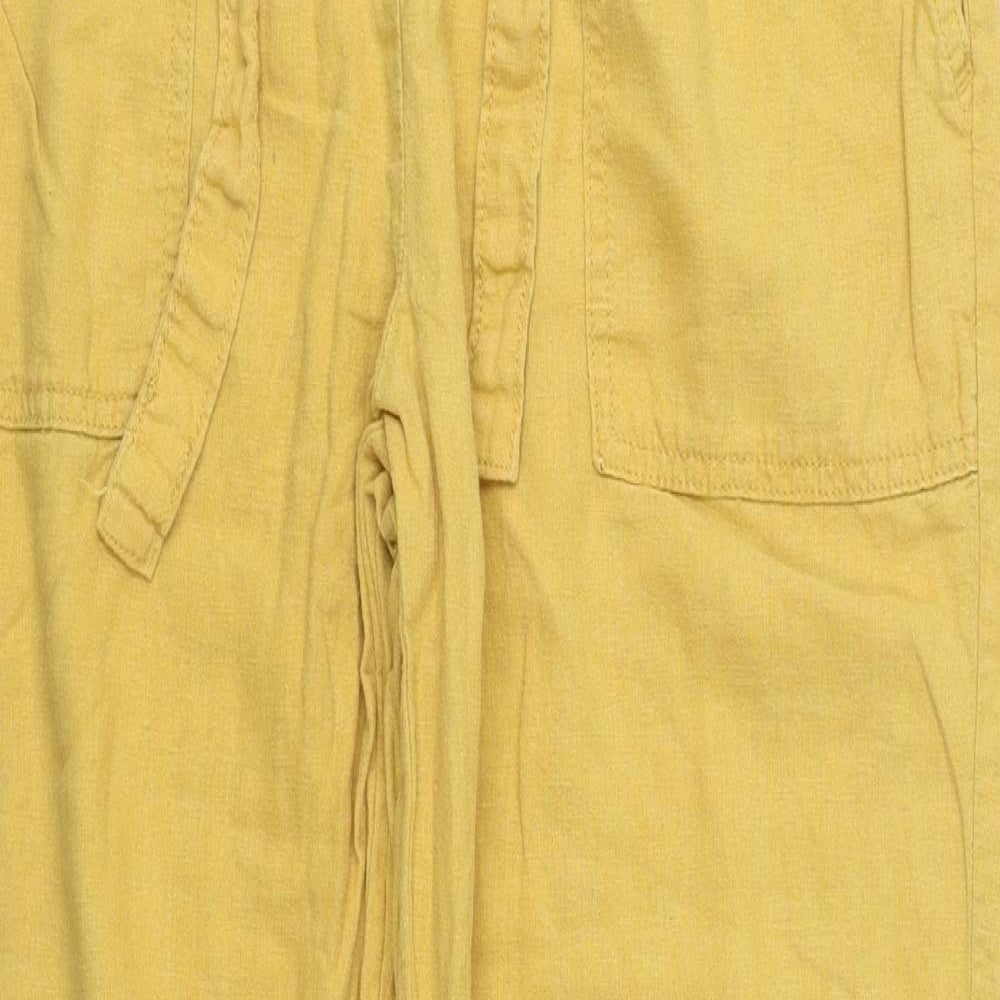 Papaya Womens Yellow  Linen Trousers  Size 12 L29 in Regular Tie