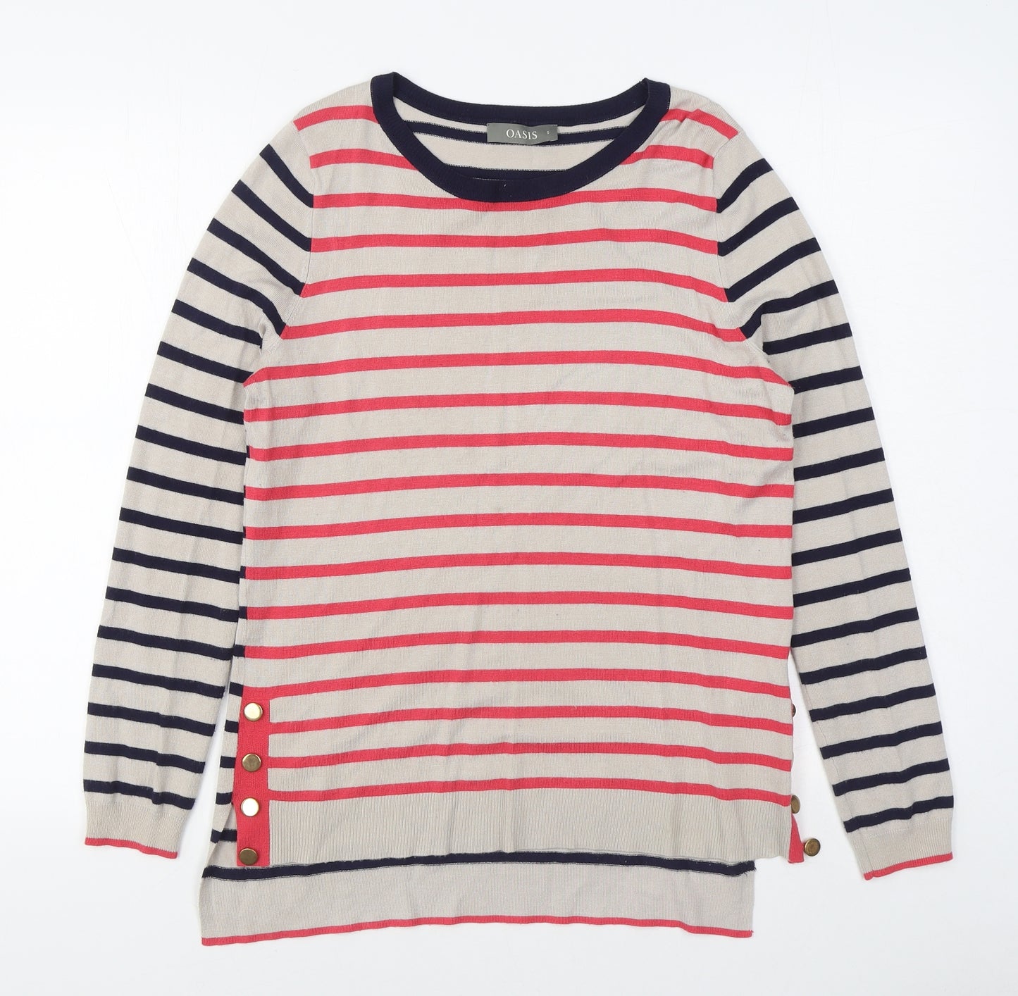 Oasis Womens Multicoloured Round Neck Striped Viscose Pullover Jumper Size S