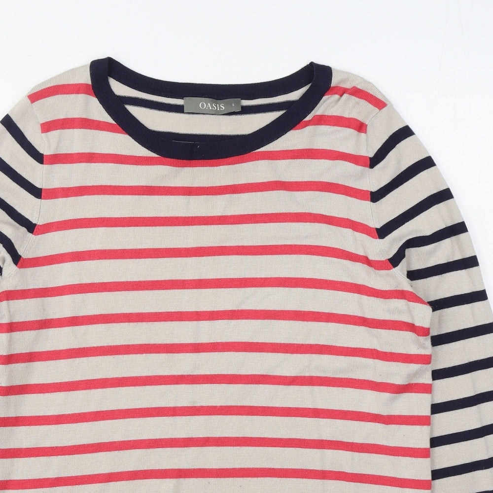 Oasis Womens Multicoloured Round Neck Striped Viscose Pullover Jumper Size S