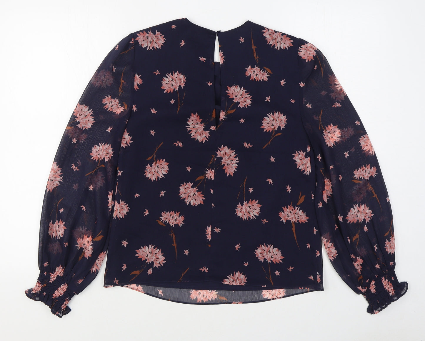 Warehouse Womens Blue Floral Polyester Basic Blouse Size 8 Round Neck